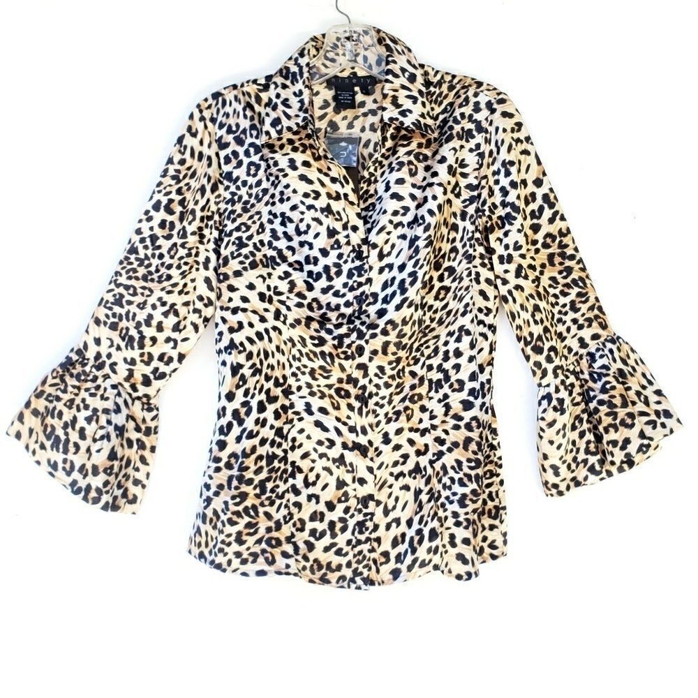 Women's New Satin Leopard Top S New